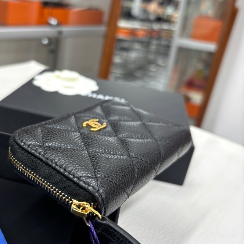 Chanel 黑金荔枝牛皮零錢包，鐳射25開有卡-6