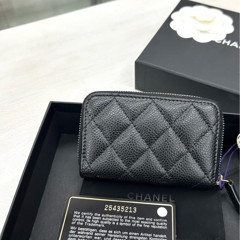Chanel 黑金荔枝牛皮零錢包，鐳射25開有卡-7