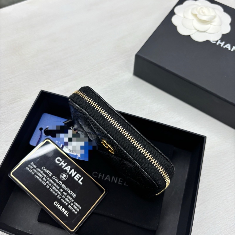 Chanel 黑金荔枝牛皮零錢包，鐳射25開有卡-8