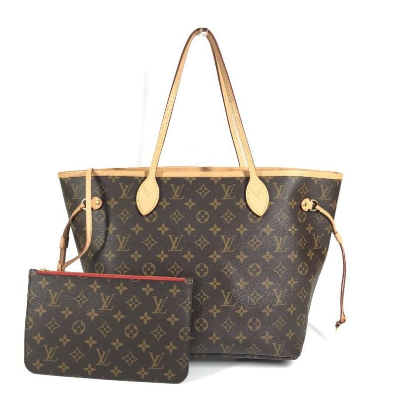 路易威登 M41177 Monogram Neverfull MM 手提包，肩背托特包，附小袋，帆布材質，男女通用，櫻桃棕色，近全新-0