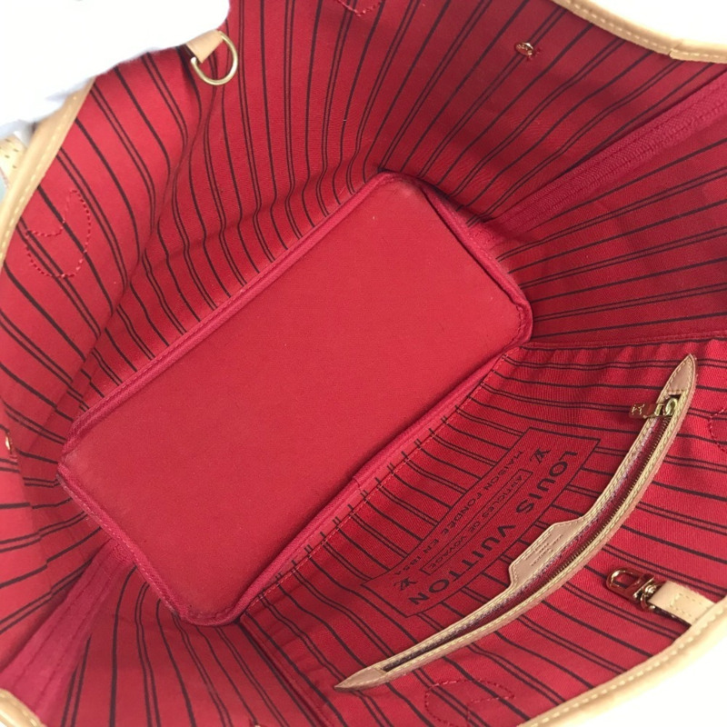 路易威登 M41177 Monogram Neverfull MM 手提包，肩背托特包，附小袋，帆布材質，男女通用，櫻桃棕色，近全新-11
