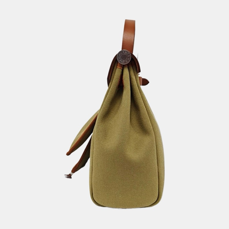 🔥9.9新HERMES Herbag 塵土色帆布單肩包手提包斜挎包 銀色五金 Y刻 ❤️正品保障-2