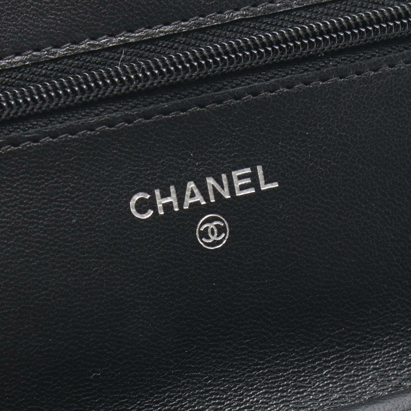 香奈兒 (CHANEL) 絎縫鏈條肩背斜背包錢包，羊皮材質，黑色，SHW 二手-3