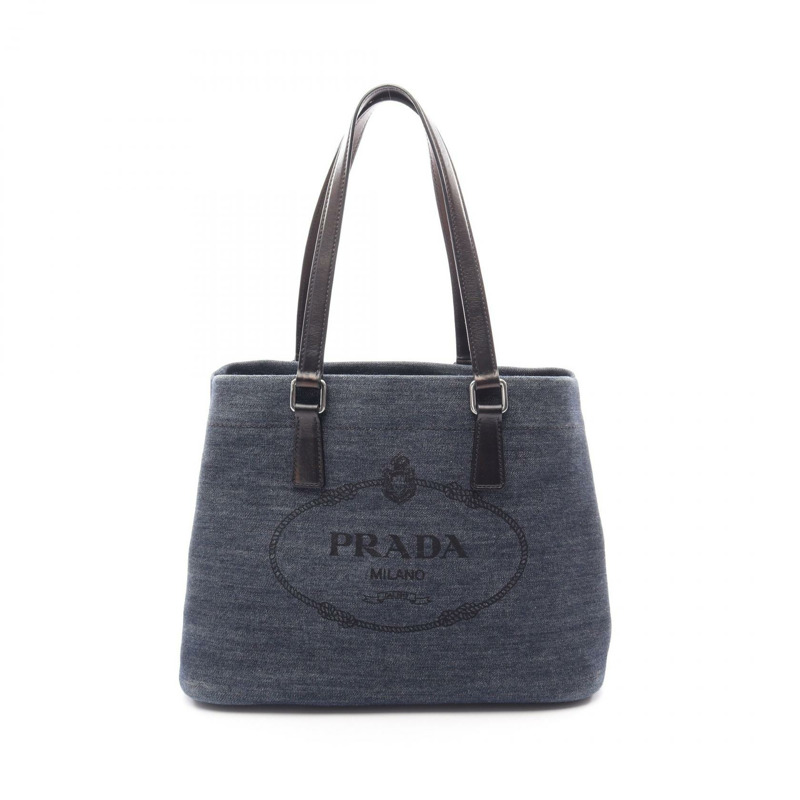 PRADA DENIM VITELLO 手提單肩包 1BG356 牛仔皮革 海軍藍 黑色 二手 女士-0