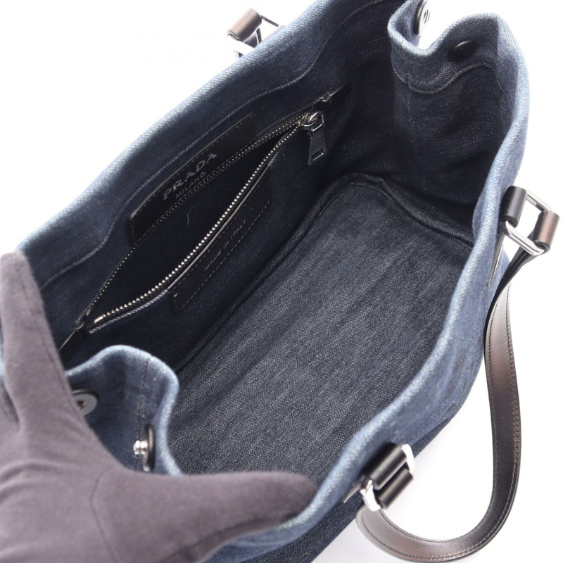 PRADA DENIM VITELLO 手提單肩包 1BG356 牛仔皮革 海軍藍 黑色 二手 女士-2
