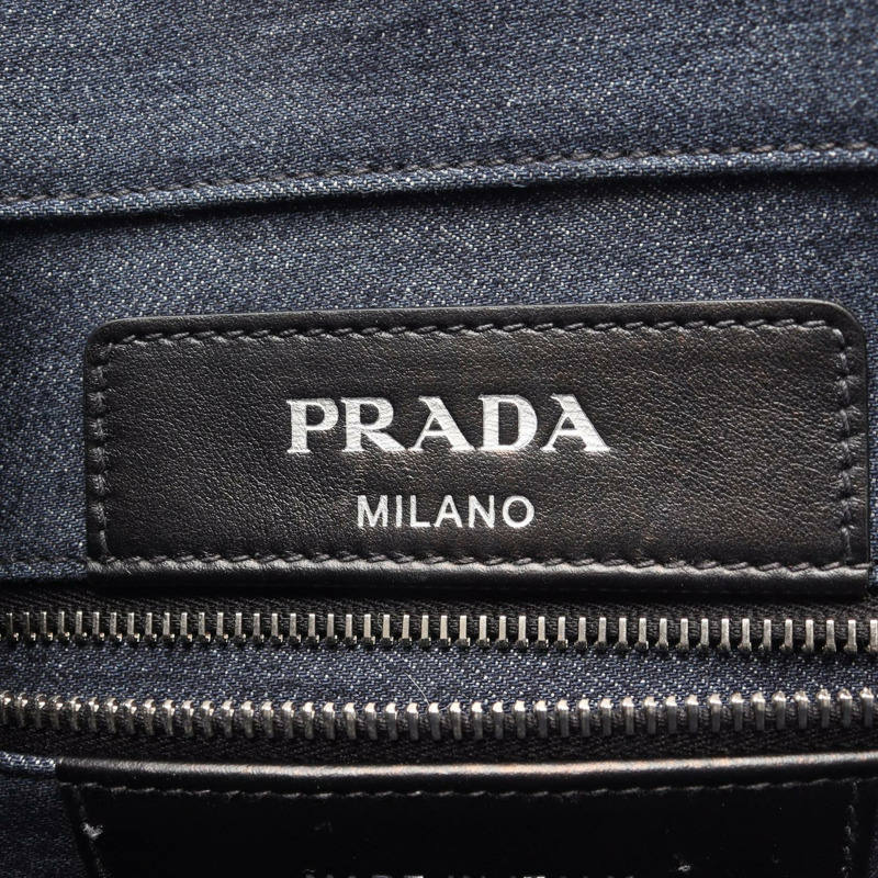 PRADA DENIM VITELLO 手提單肩包 1BG356 牛仔皮革 海軍藍 黑色 二手 女士-3