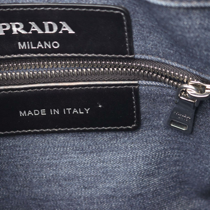 PRADA DENIM VITELLO 手提單肩包 1BG356 牛仔皮革 海軍藍 黑色 二手 女士-4