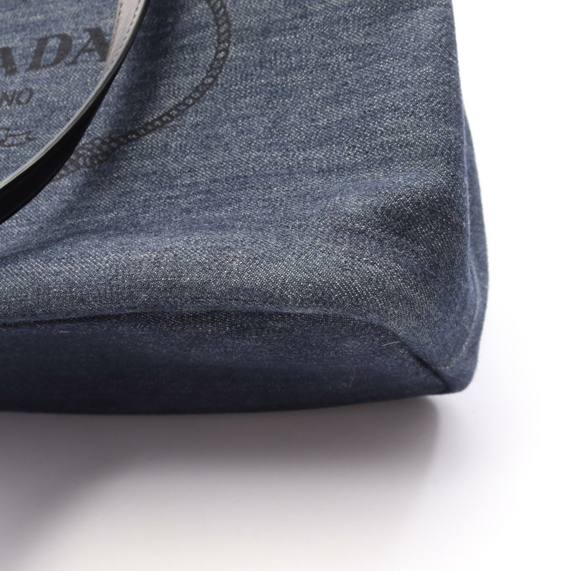 PRADA DENIM VITELLO 手提單肩包 1BG356 牛仔皮革 海軍藍 黑色 二手 女士-8