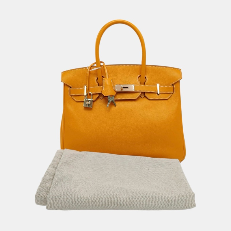 🔥HERMES 愛馬仕Birkin 30 太陽黃Epsom牛皮鉑金包手提包 金色五金框P刻 內縫 99新🆕正品保障❤️-8