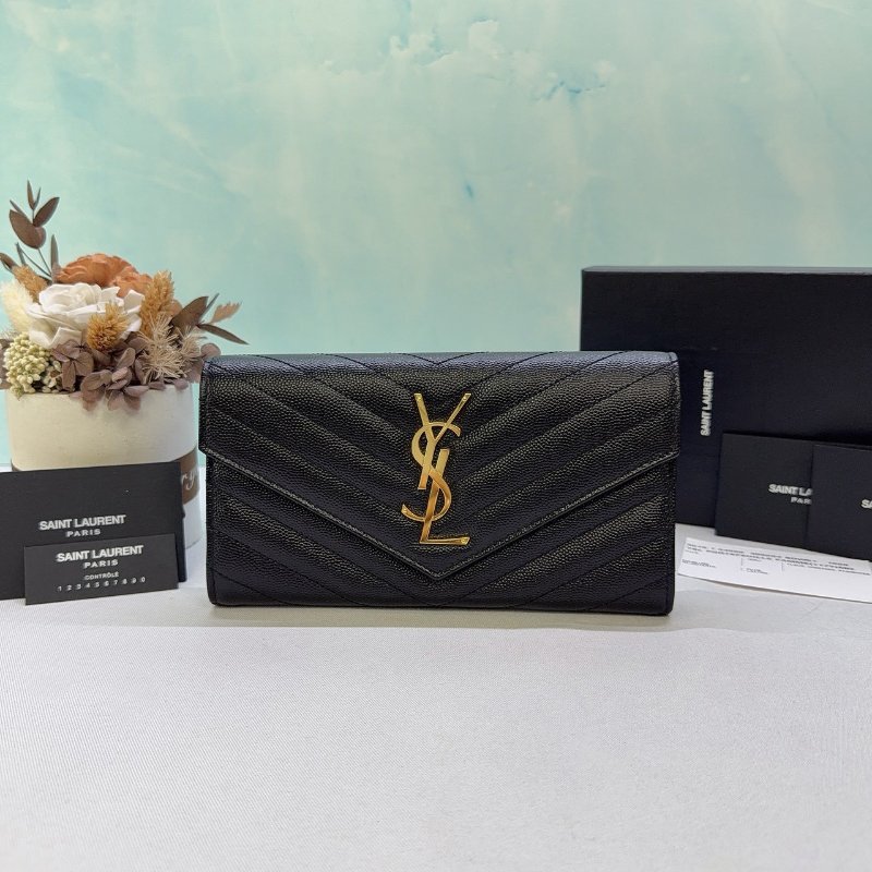 YSL 荔枝皮信封式翻蓋長夾-0