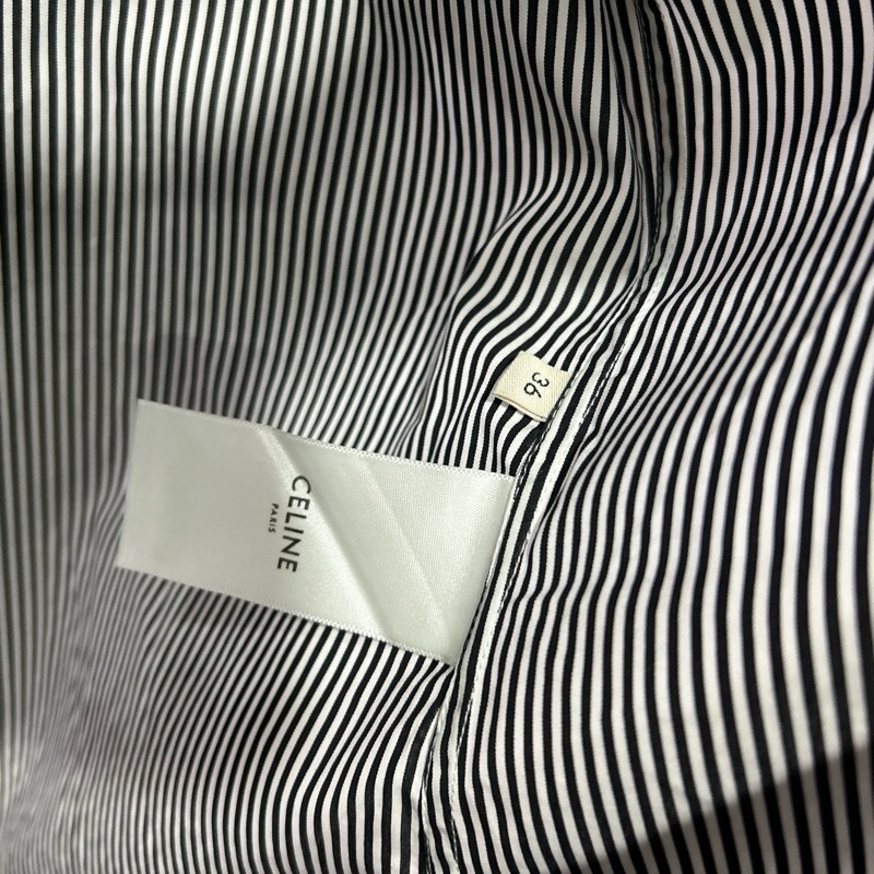 【CELINE】經典藍白細條紋 拼色領口長袖襯衫-5