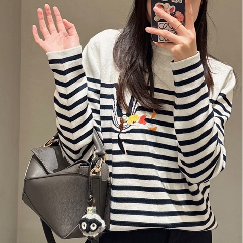 LOEWE✨SUNA FUJITA聯名羊毛條紋長袖針織上衣 #S