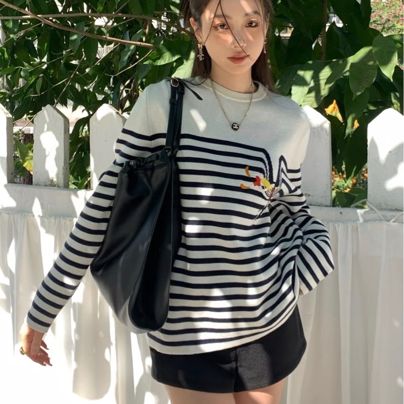 LOEWE✨SUNA FUJITA聯名羊毛條紋長袖針織上衣 #S-1