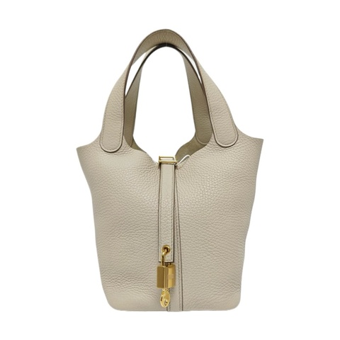 🆕愛馬仕HERMES Picotin Lock 18 奶昔白Clemence牛皮菜籃子手提包 金色五金 U刻 99新✨正品保障❤️