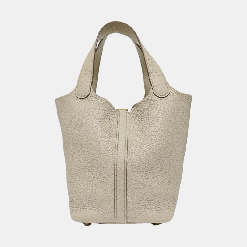 🆕愛馬仕HERMES Picotin Lock 18 奶昔白Clemence牛皮菜籃子手提包 金色五金 U刻 99新✨正品保障❤️-3