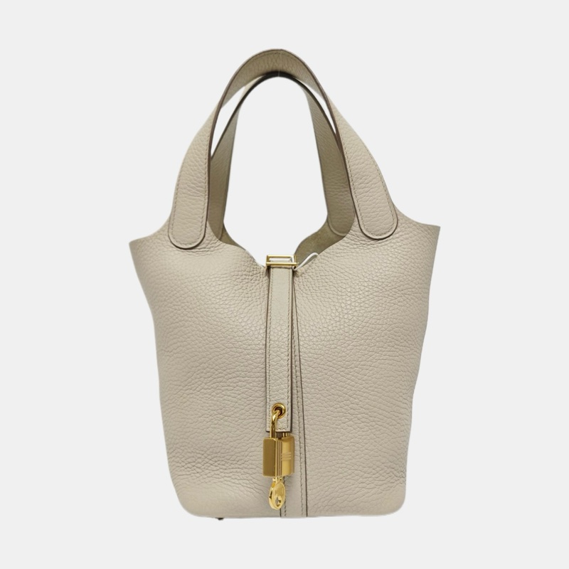 🆕愛馬仕HERMES Picotin Lock 18 奶昔白Clemence牛皮菜籃子手提包 金色五金 U刻 99新✨正品保障❤️-8