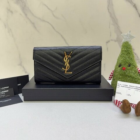 YSL 荔枝皮V型信封翻蓋長夾