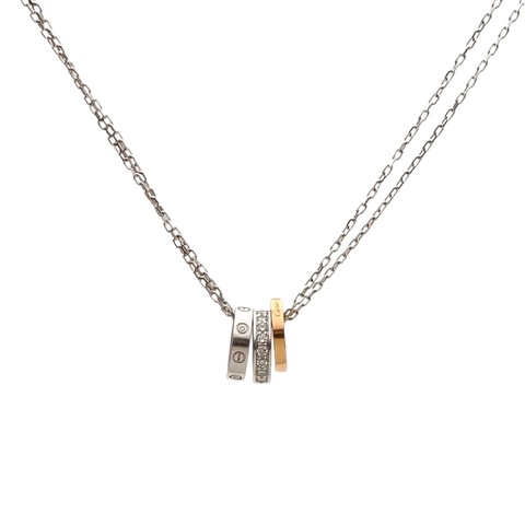 CARTIER 18K白金18K玫瑰金鑽石LOVE系列三環項鏈