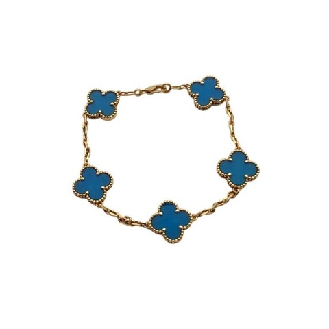 VAN CLEEF&ARPELS VintageAlhambra中號五花手鏈18K黃金/藍瑪瑙S-M碼