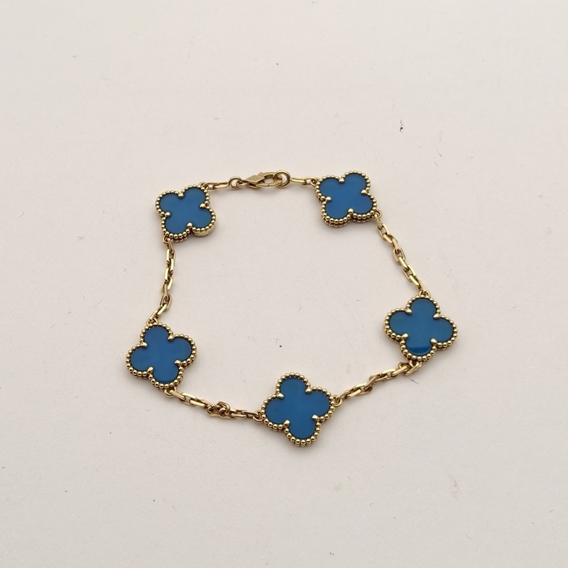 VAN CLEEF&ARPELS VintageAlhambra中號五花手鏈18K黃金/藍瑪瑙S-M碼-1