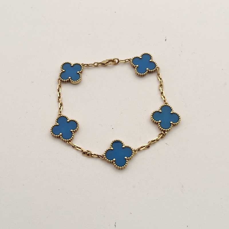 VAN CLEEF&ARPELS VintageAlhambra中號五花手鏈18K黃金/藍瑪瑙S-M碼-2