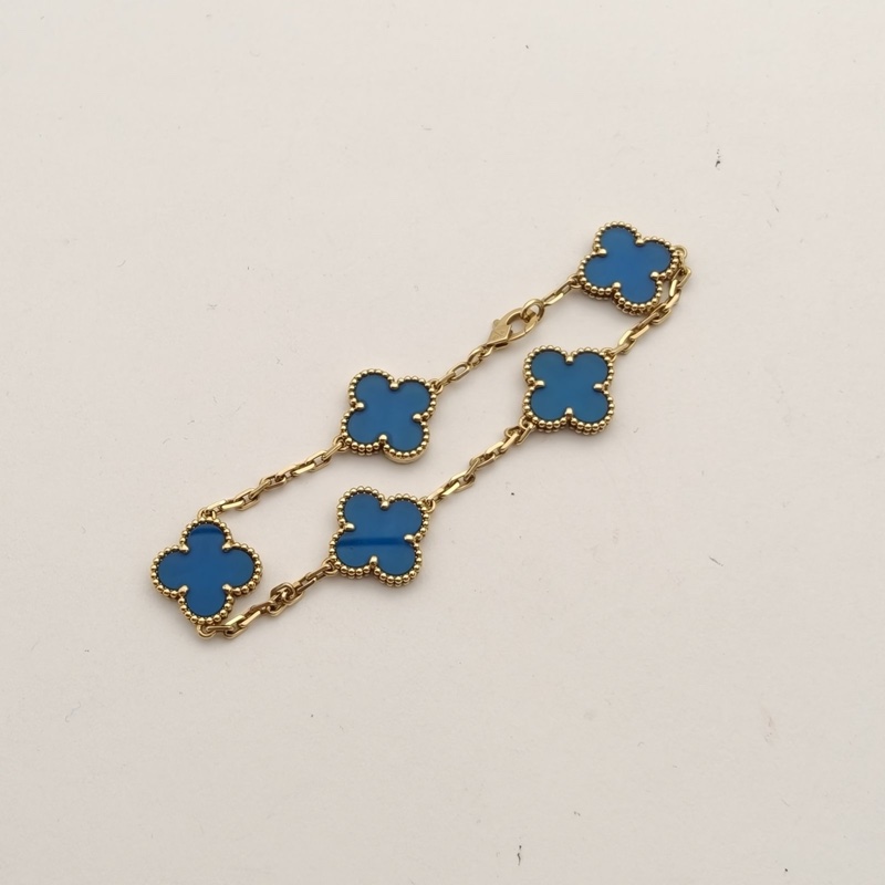 VAN CLEEF&ARPELS VintageAlhambra中號五花手鏈18K黃金/藍瑪瑙S-M碼-3