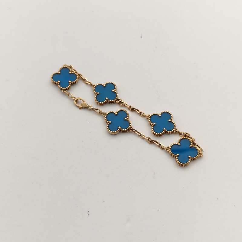 VAN CLEEF&ARPELS VintageAlhambra中號五花手鏈18K黃金/藍瑪瑙S-M碼-4