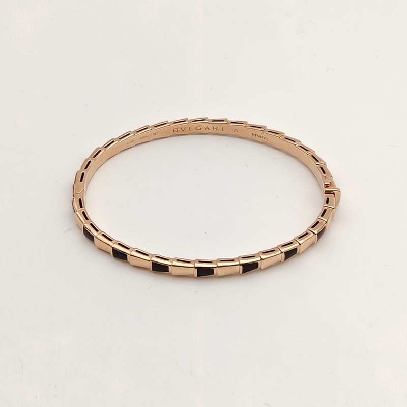 BVLGARI 18K玫瑰金鑽石serpentiviper系列鑲嵌窄版蛇骨手鐲M-1