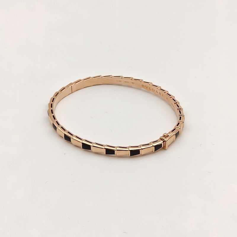 BVLGARI 18K玫瑰金鑽石serpentiviper系列鑲嵌窄版蛇骨手鐲M-3
