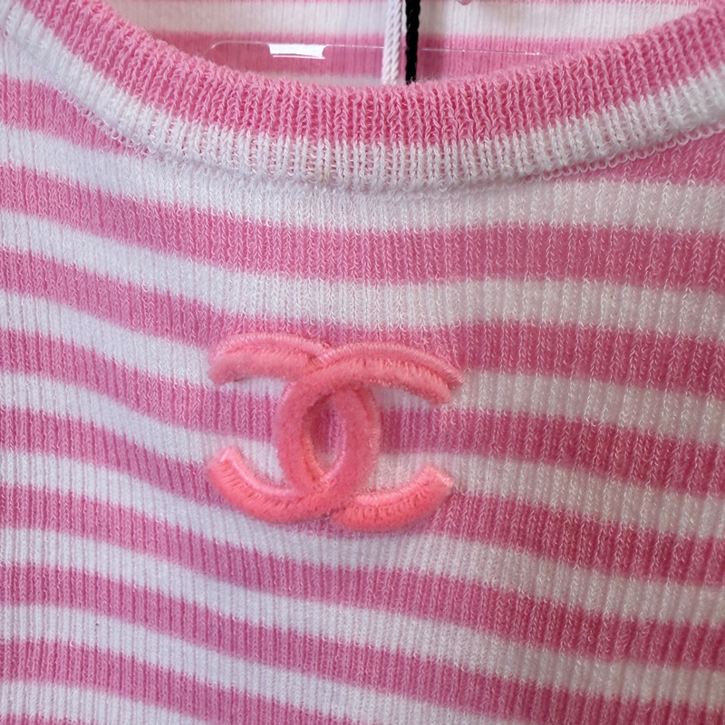 全新✨CHANEL✨夏日粉白大U領無袖針織背心 #40-2
