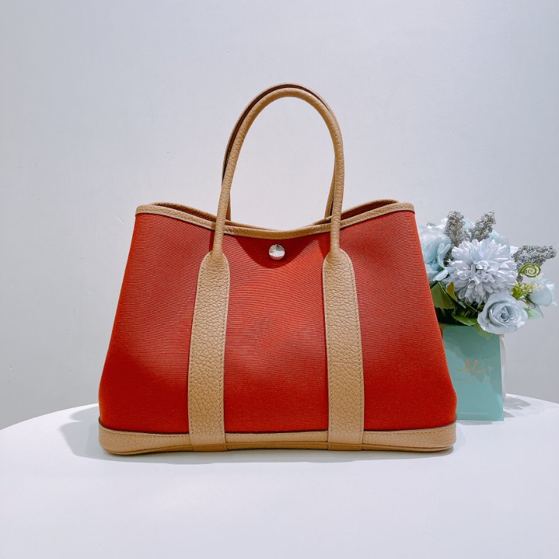 TW4840 Hermes 愛馬仕 花園包 太妃糖帆布拼餅乾色真皮 Garden Party 30 Canvas Cuivre/Biscuit-0