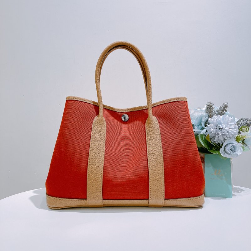 TW4840 Hermes 愛馬仕 花園包 太妃糖帆布拼餅乾色真皮 Garden Party 30 Canvas Cuivre/Biscuit-1