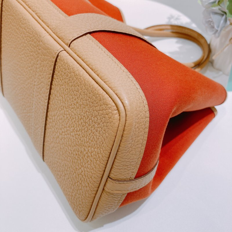 TW4840 Hermes 愛馬仕 花園包 太妃糖帆布拼餅乾色真皮 Garden Party 30 Canvas Cuivre/Biscuit-6