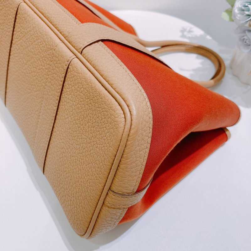 TW4840 Hermes 愛馬仕 花園包 太妃糖帆布拼餅乾色真皮 Garden Party 30 Canvas Cuivre/Biscuit-8