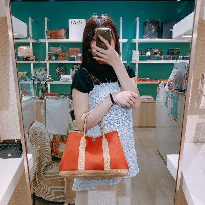 TW4840 Hermes 愛馬仕 花園包 太妃糖帆布拼餅乾色真皮 Garden Party 30 Canvas Cuivre/Biscuit-20