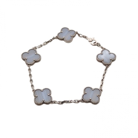 VAN CLEEF&ARPELS VintageAlhambra中號五花手鏈新扣18K白金/紫玉髓S-M碼