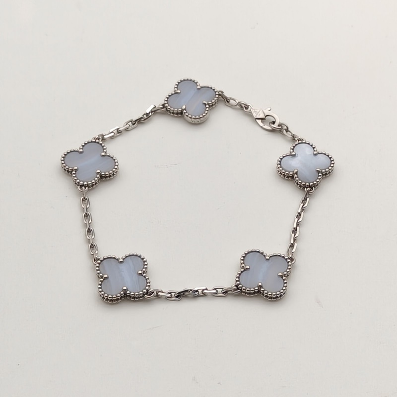 VAN CLEEF&ARPELS VintageAlhambra中號五花手鏈新扣18K白金/紫玉髓S-M碼-1