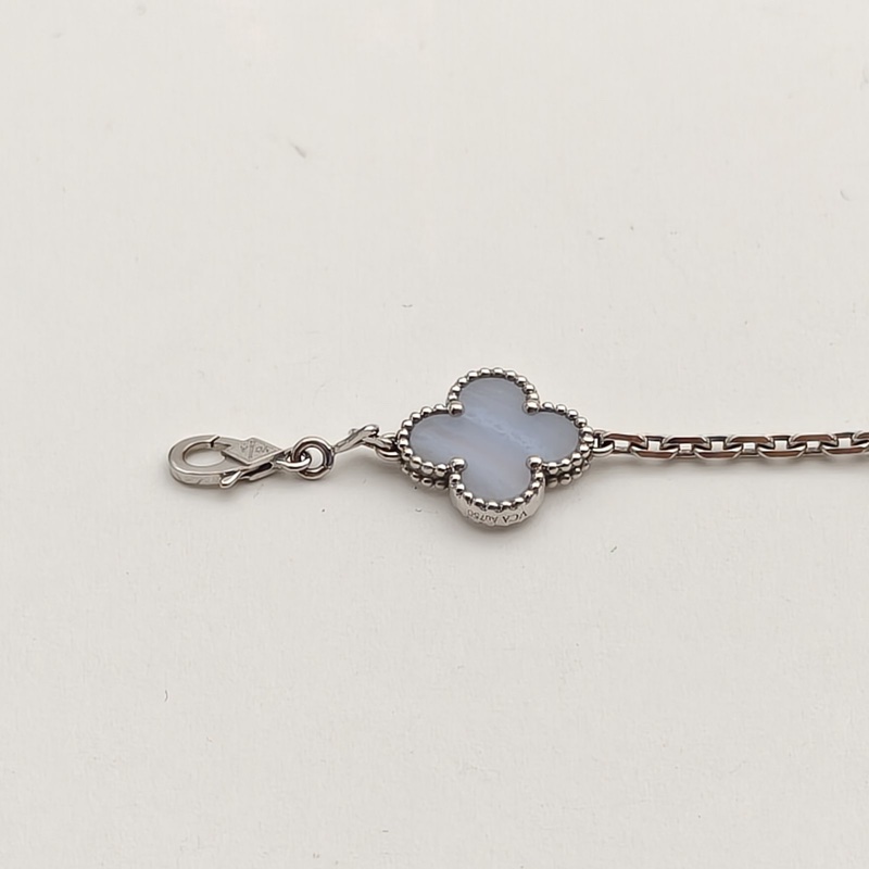 VAN CLEEF&ARPELS VintageAlhambra中號五花手鏈新扣18K白金/紫玉髓S-M碼-4