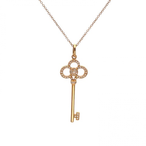 TIFFANY&CO TiffanyKeys皇冠鑰匙項鏈中號半鑽18K玫瑰金/鑽石