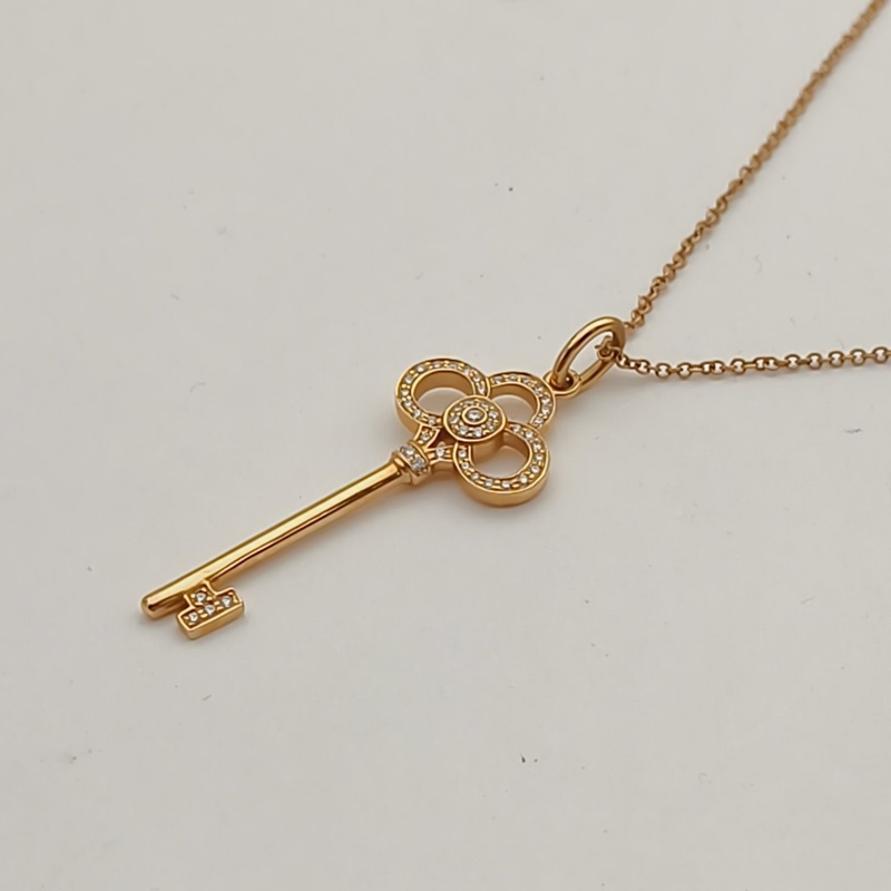 TIFFANY&CO TiffanyKeys皇冠鑰匙項鏈中號半鑽18K玫瑰金/鑽石-2