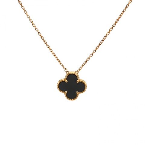 VAN CLEEF&ARPELS VintageAlhambra中號單花項鏈新扣18K黃金/縞瑪瑙