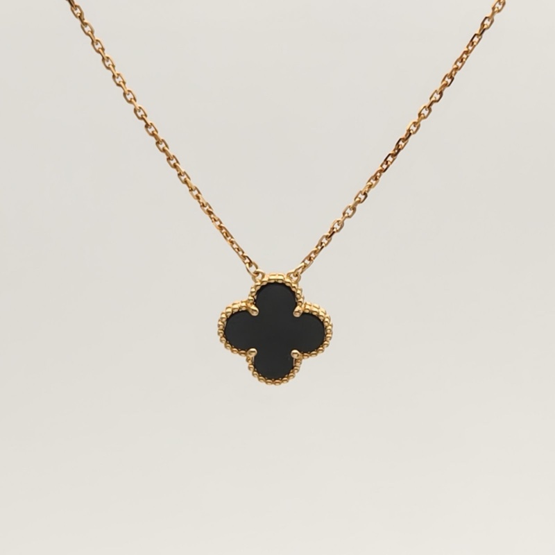 VAN CLEEF&ARPELS VintageAlhambra中號單花項鏈新扣18K黃金/縞瑪瑙-1