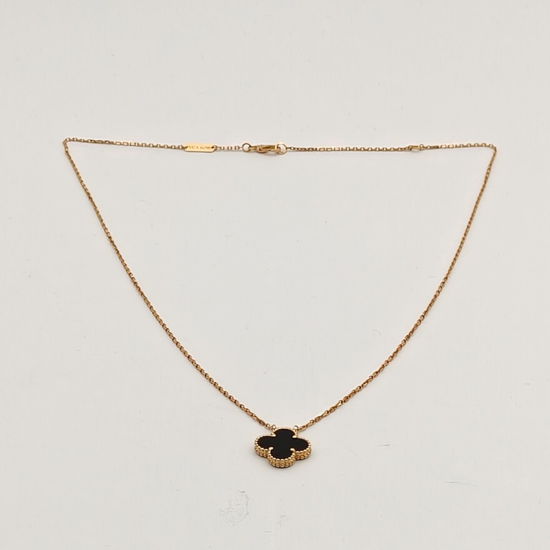 VAN CLEEF&ARPELS VintageAlhambra中號單花項鏈新扣18K黃金/縞瑪瑙-3