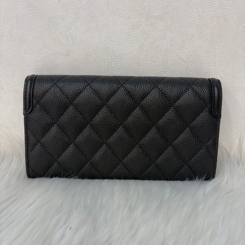 CHANEL A84448黑荔枝皮 大雙C金釦 掀蓋 釦式 長夾-2