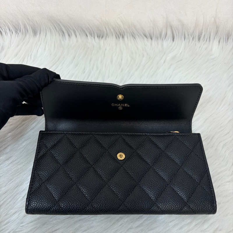 CHANEL A84448黑荔枝皮 大雙C金釦 掀蓋 釦式 長夾-21