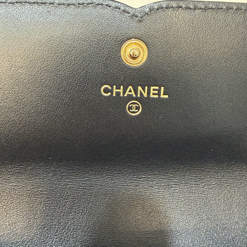 CHANEL A84448黑荔枝皮 大雙C金釦 掀蓋 釦式 長夾-26