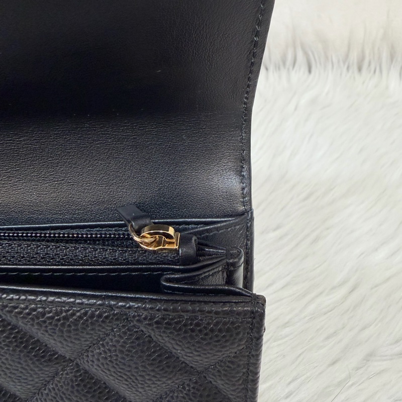 CHANEL A84448黑荔枝皮 大雙C金釦 掀蓋 釦式 長夾-28