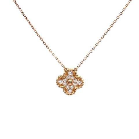 VAN CLEEF&ARPELS VintageAlhambra中號單花項鏈滿鑽18K玫瑰金/鑽石