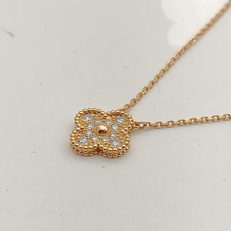 VAN CLEEF&ARPELS VintageAlhambra中號單花項鏈滿鑽18K玫瑰金/鑽石-1