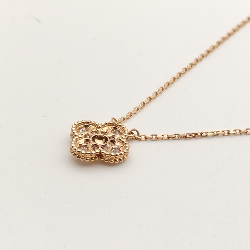 VAN CLEEF&ARPELS VintageAlhambra中號單花項鏈滿鑽18K玫瑰金/鑽石-2
